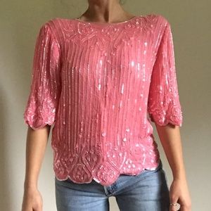 Bubblegum Pink Silk Beaded Shirt